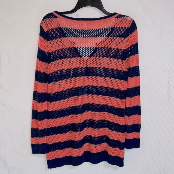Great Northwest Indigo Navy & Pink Stripe Split Neck Loose Knit Sweater - Large - Picture 2 of 4